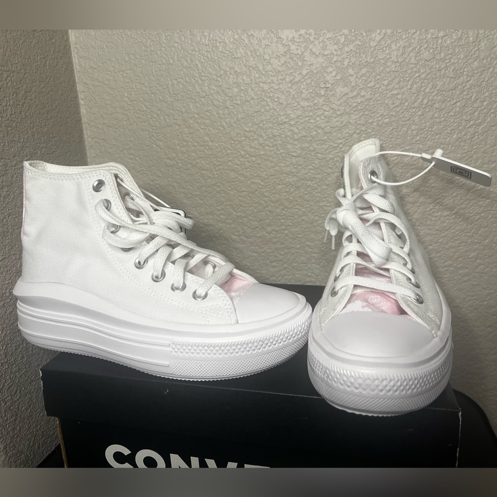 White and foam pink converse, size 7